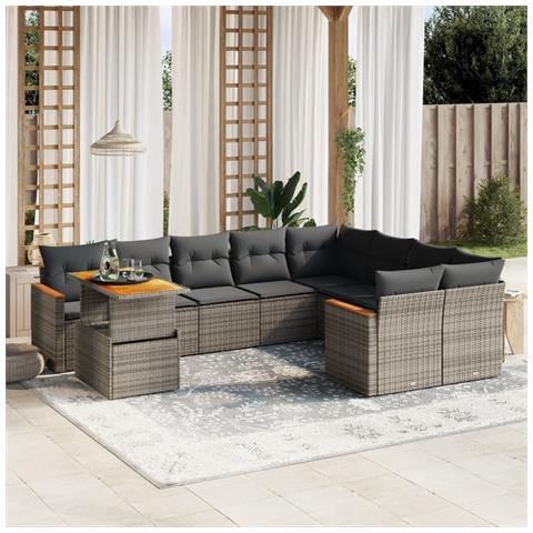 Set Divano Da Giardino 10 Pz Con Cuscini Grigio In Polyrattan - Foto 3