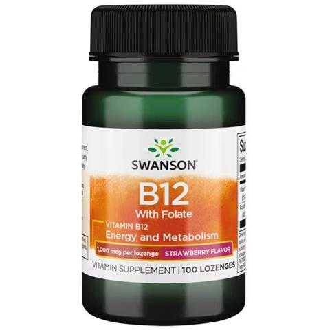 Vitamina B12 1000 Mcg Con Folato 665 Mcg 100 Pastiglie - Gusto Fragola Swanson Health Products - Foto 1