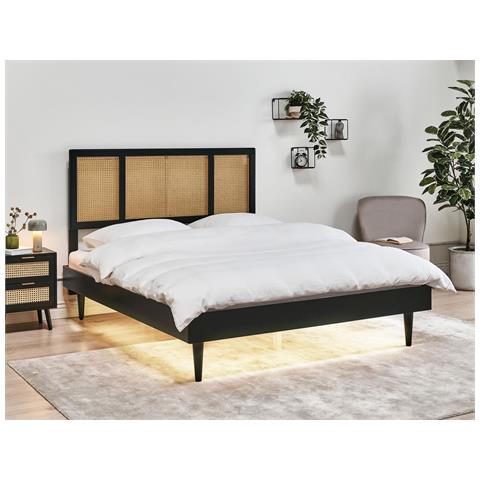 Letto Con Led Rattan Auray 160 X 200 Cm Nero - Foto 1
