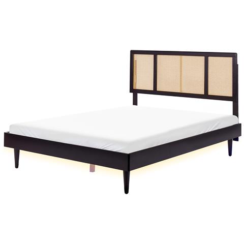 Letto Con Led Rattan Auray 160 X 200 Cm Nero - Foto 2