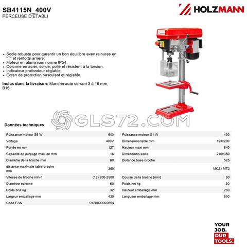 Trapano A Colonna Da Banco Con Trasmissione A Cinghia 400v Holzmann Sb4115n_400v - Foto 2
