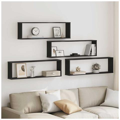 Mensole Parete Cubo 4 pz Rovere Nero 100x15x30 cm Multistrato - Foto 1