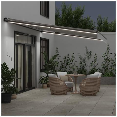 Tenda Retrattile Manuale Con Led Antracite E Bianco 500x350 Cm - Foto 3
