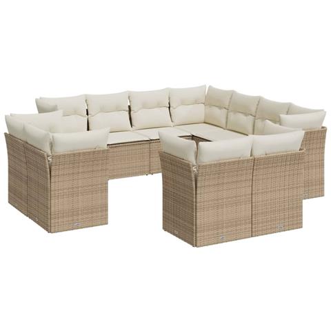 Set Divani Da Giardino 11 Pz Con Cuscini Beige In Polyrattan - Foto 2