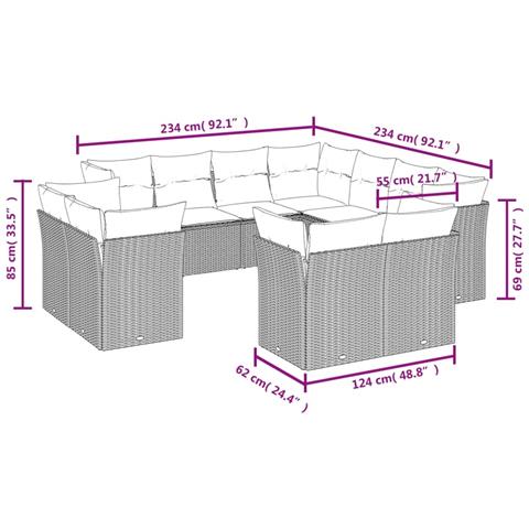 Set Divani Da Giardino 11 Pz Con Cuscini Beige In Polyrattan - Foto 3