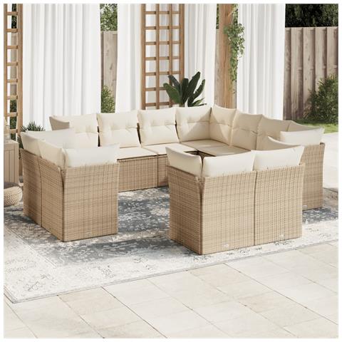 Set Divani Da Giardino 11 Pz Con Cuscini Beige In Polyrattan - Foto 1