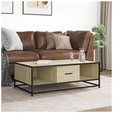 Tavolino Rovere Sonoma 100x57x35 Cm Legno Multistrato Metallo - Foto 3