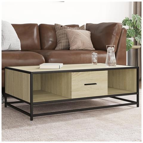 Tavolino Rovere Sonoma 100x57x35 Cm Legno Multistrato Metallo - Foto 1