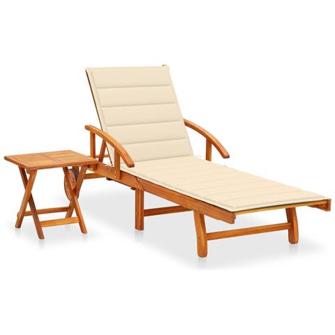 Lusso Casadino -  Sdraio Da Giardino Con Tavolino E Cuscino In Massello Di Acacia - Foto 2