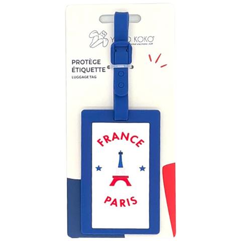 Etichetta Per Bagagli Con Motivo Parigi In Plastica Resistente, Bianco / Blu - Foto 2