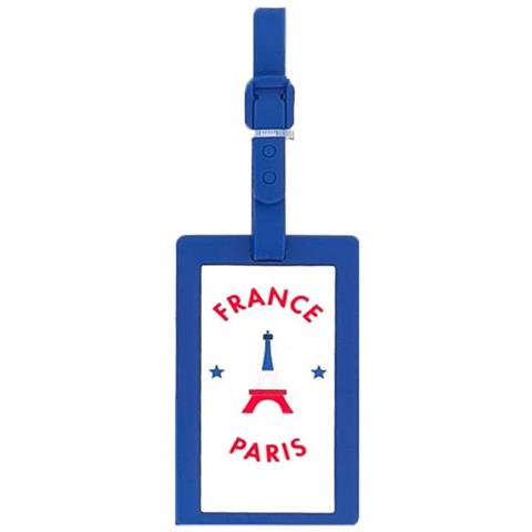 Etichetta Per Bagagli Con Motivo Parigi In Plastica Resistente, Bianco / Blu - Foto 1