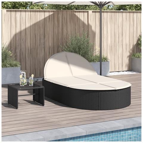 Lettino Prendisole Doppio con Cuscini Nero in Polyrattan - Foto 2