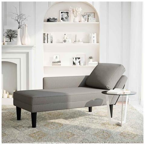 Sdraio con Cuscino Destro in Velluto a Coste Grigio Chiaro - Foto 2