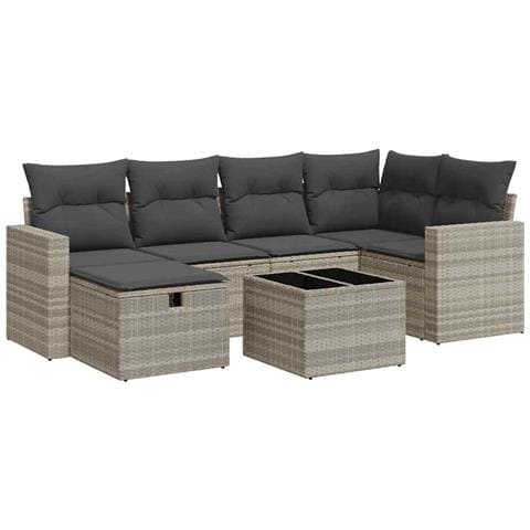 Set Divani da Giardino 7pz con Cuscini Grigio Chiaro Polyrattan - Foto 1