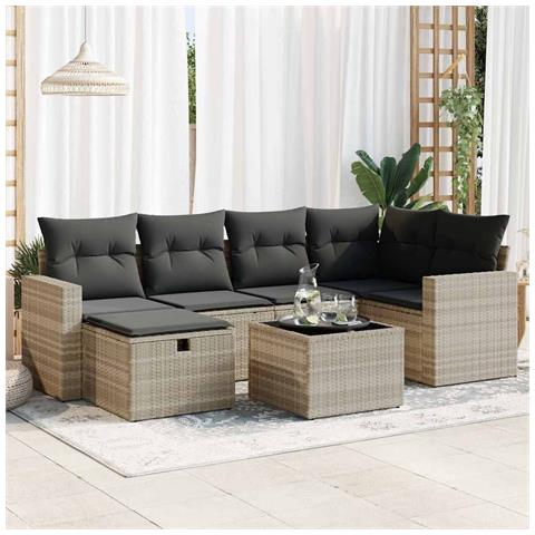 Set Divani da Giardino 7pz con Cuscini Grigio Chiaro Polyrattan - Foto 2