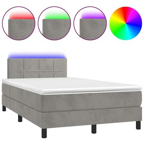 Letto a Molle Materasso e LED Grigio Chiaro 120x190 cm Velluto - Foto 1