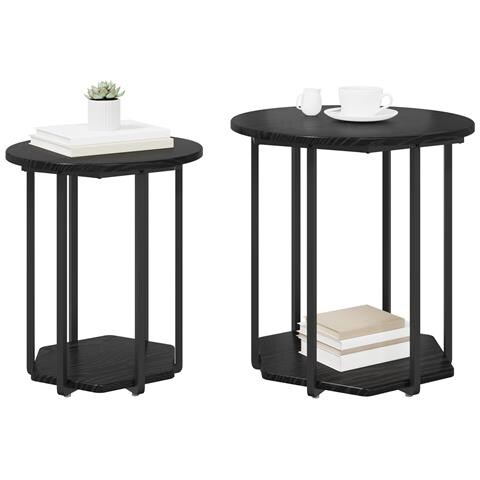 Tavolino 2 pezzi Nero Rovere Legno Ingegnerizzato e Metallo - Foto 2