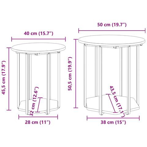 Tavolino 2 pezzi Nero Rovere Legno Ingegnerizzato e Metallo - Foto 7