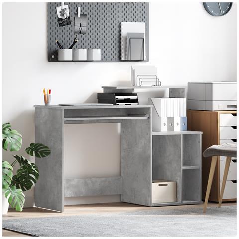 Scrivania con Storage Grigio Cemento 120,5x44x88,5 cm Legno Ingegnerizzato - Foto 2