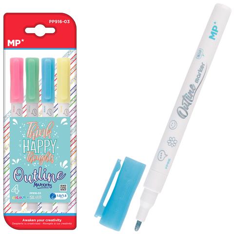 Set 4 Pcs Marker Magico Out Liner Doppio In Linea. Rosa, Blu, Verde Chiaro E Giallo Pallido. - Foto 1