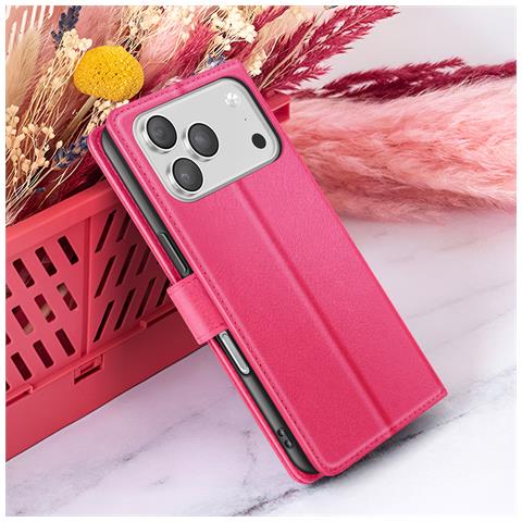 Custodia A Portafoglio Per Iphone 17 Pro Con Supporto E Linguetta Magnetica, Fucsia - Foto 5