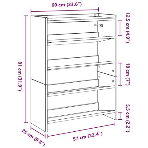 Scarpiera Legno Antico 60x25x81 cm in Legno Multistrato - Foto 9