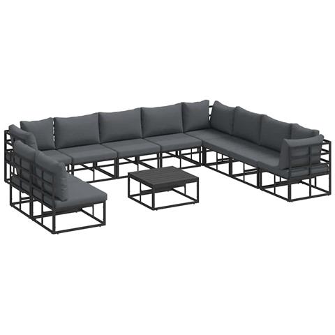 Set Divano da Giardino con cuscino 11 pcs Nero Alluminio - Foto 1