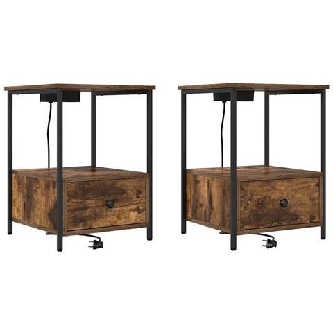 Comò con stazione di ricarica con cassetto 2 pcs Rovere fumo - Foto 1