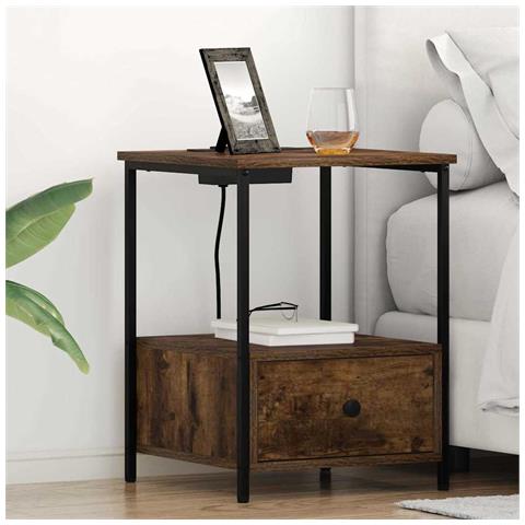 Comò con stazione di ricarica con cassetto 2 pcs Rovere fumo - Foto 2