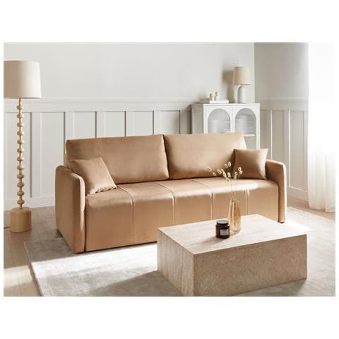 Divano Letto 3 Posti Egge Velluto Marrone Chiaro - Foto 1