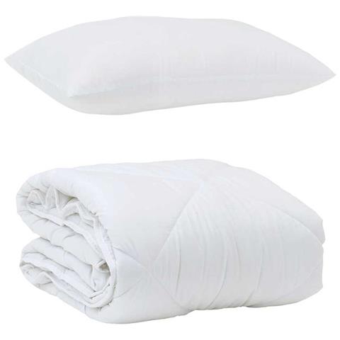 Duvet Estivo con Cuscino 2 pcs Bianco 155 x 220 cm Microfibra - Foto 1