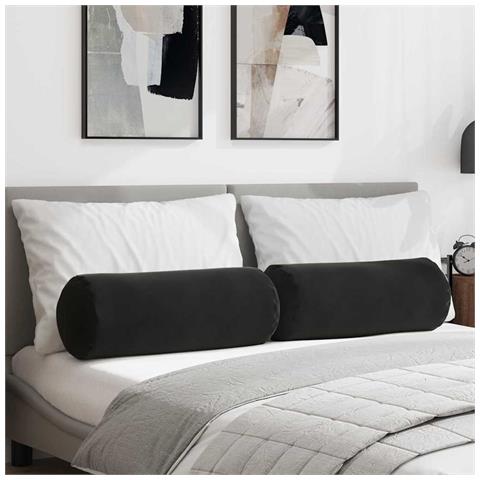 Cuscini a rullo 2 pcs Nero Ø 25 x 70 cm Tessuto in Cords - Foto 2