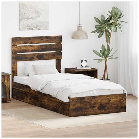 Letto con Contenitore Rovere fumé 75 x 190 cm Legno multistrato - Foto 2