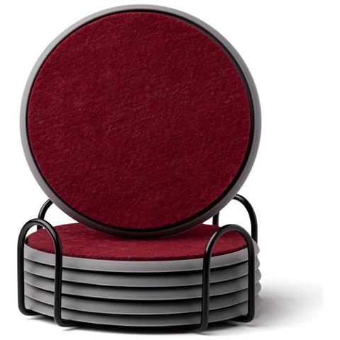 Set Di 6 Sottobicchieri Rotondi In Silicone E Feltro Con Supporto - Resistenti Al Calore E Antiscivolo Grey + Red - Foto 1