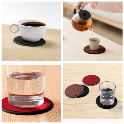 Set Di 6 Sottobicchieri Rotondi In Silicone E Feltro Con Supporto - Resistenti Al Calore E Antiscivolo Grey + Red - Foto 4