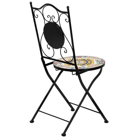 Set Tavolo E Due Sedie In Mosaico Nero E Ferro Battuto Tavolo: D60x75h - Sedia (2) : D38x46-90h - Foto 8