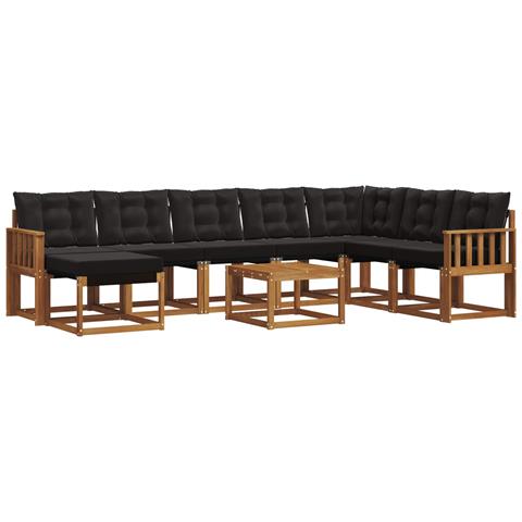 Set di divani da esterno con cuscino 9 pcs Naturale e Nero - Foto 1