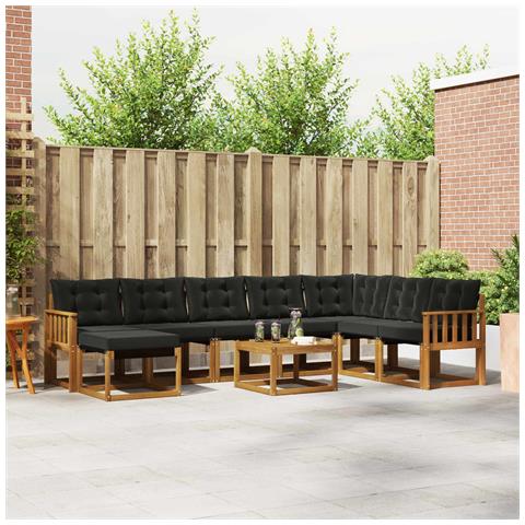Set di divani da esterno con cuscino 9 pcs Naturale e Nero - Foto 2