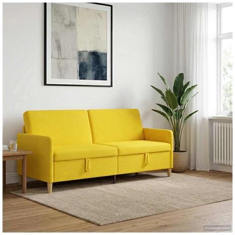 Divano con Storage Giallo Chiaro 192 x 78 x 87 cm Poliestere - Foto 2