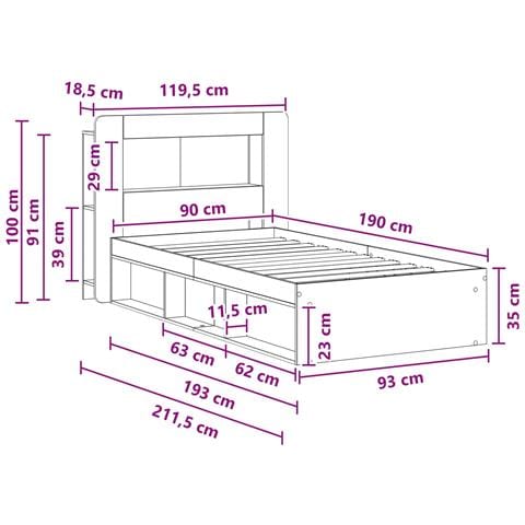 Telaio del letto con storage Rovere Sonoma 90 x 190 cm - Foto 9