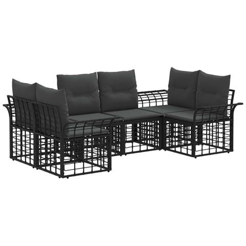 Set di divani da esterno 6 pcs Nero e Grigio scuro Poliestere - Foto 1