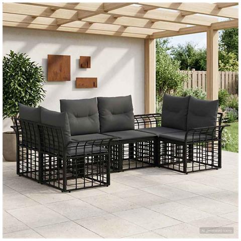 Set di divani da esterno 6 pcs Nero e Grigio scuro Poliestere - Foto 2