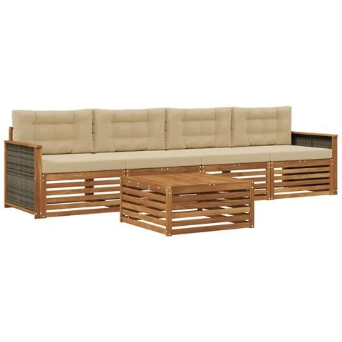 Set di divani da esterno con cuscino 5 pcs Naturale e Beige - Foto 1