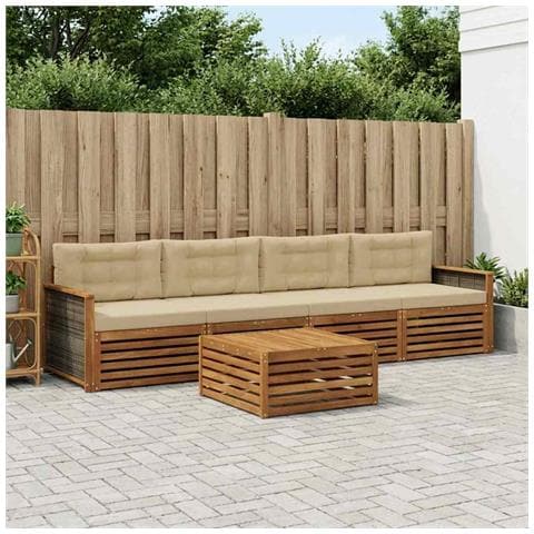 Set di divani da esterno con cuscino 5 pcs Naturale e Beige - Foto 2