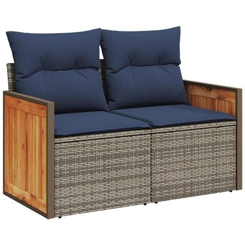 Set di divani 8 pz Grigio e Blu Navy Rattan sintetico e Acciaio - Foto 2