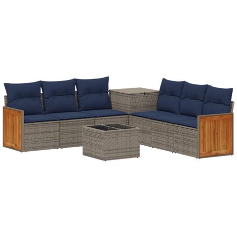 Set di divani 8 pz Grigio e Blu Navy Rattan sintetico e Acciaio - Foto 1