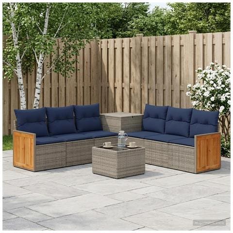Set di divani 8 pz Grigio e Blu Navy Rattan sintetico e Acciaio - Foto 10