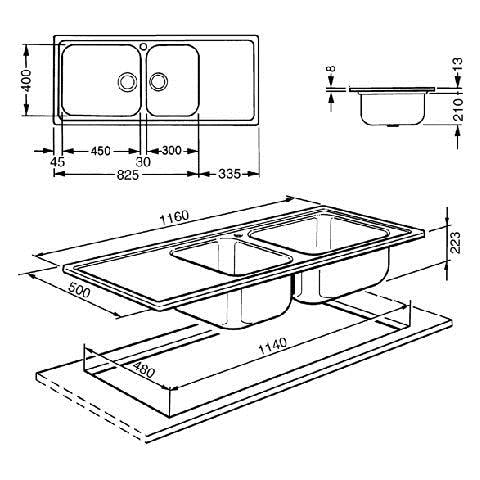 LGM116S Serie Alba Lavello da incasso in Acciaio Inox Microantigraffio con 1 vasca e 1 Vaschino Dimensioni 116 x 50 cm - Foto 2