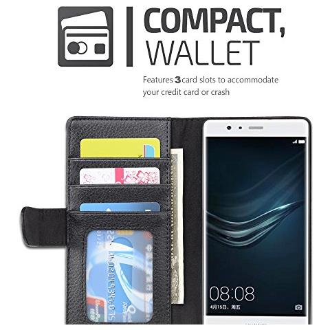 Custodia Compatibile Con Huawei P9 Lite In Nero Ossido - Coperchio Protettivo Con Chiusura Magnetica E 3 Slot Per Carte - Foto 2