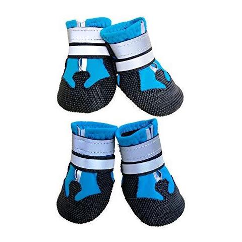 Dog Shoes - Cane Guscio Protettivo Set Di 4 Boots Per Cani Paws Scarpe Cane Impermeabili Con Le Cinghie Registrabili Riflettente E Anti Slip Sole Per Le Medie E Cani Di Taglia Grande (m) - Foto 1